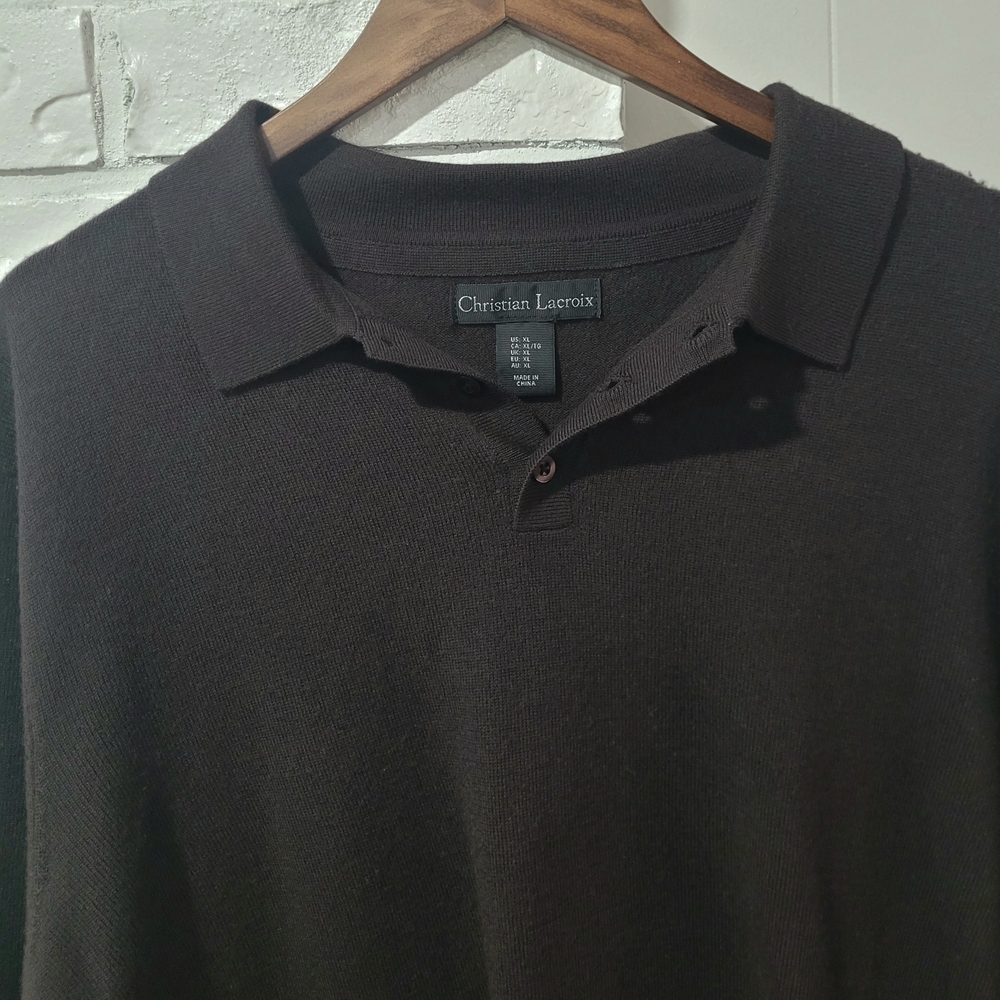 Christian Lacroix Dark Brown Polo Shirt 100% Merino Wool